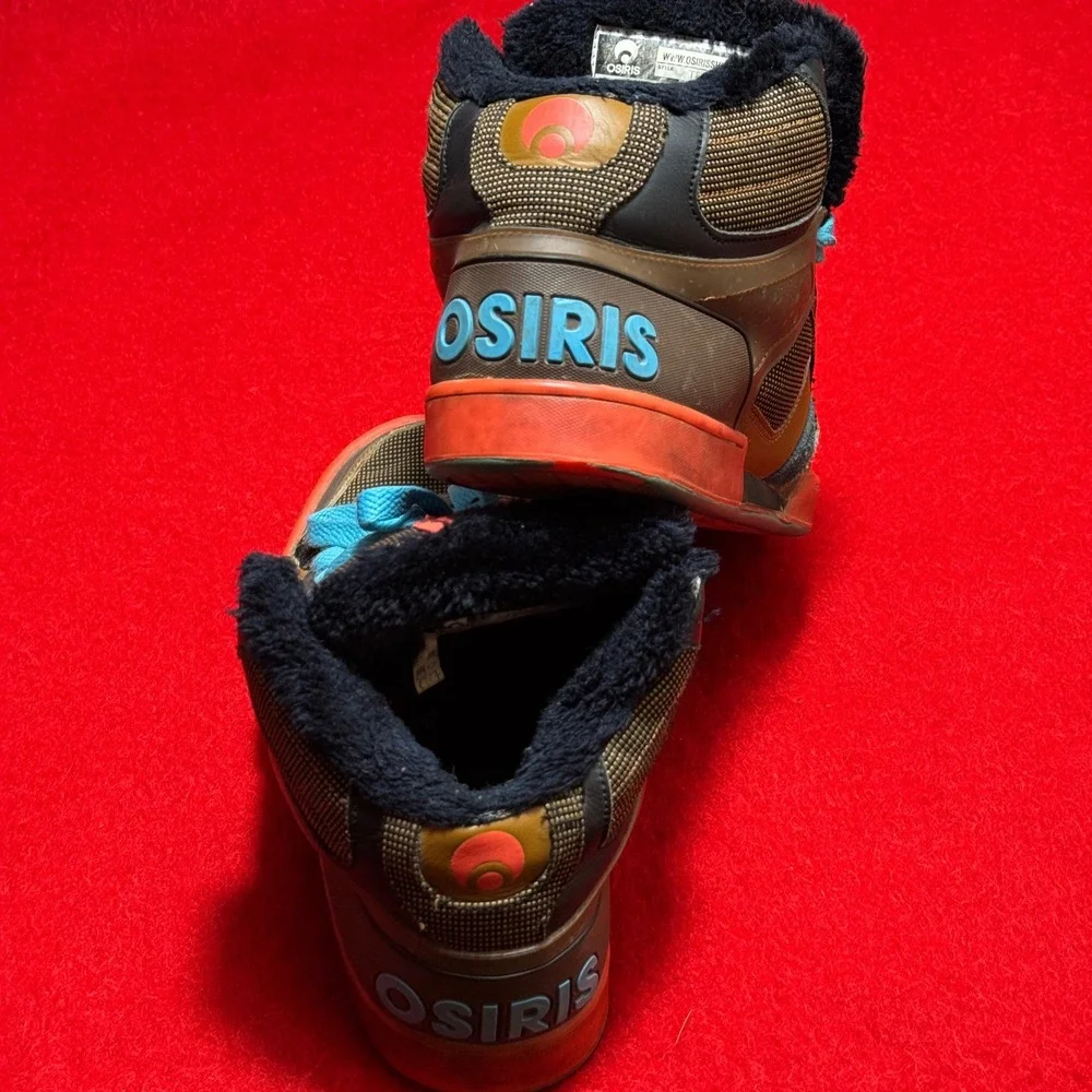 Osiris Tranzor Skate Shoes Mens 10 Brown Orange Blue Faux Fur High Top Sneakers - Picture 12 of 12